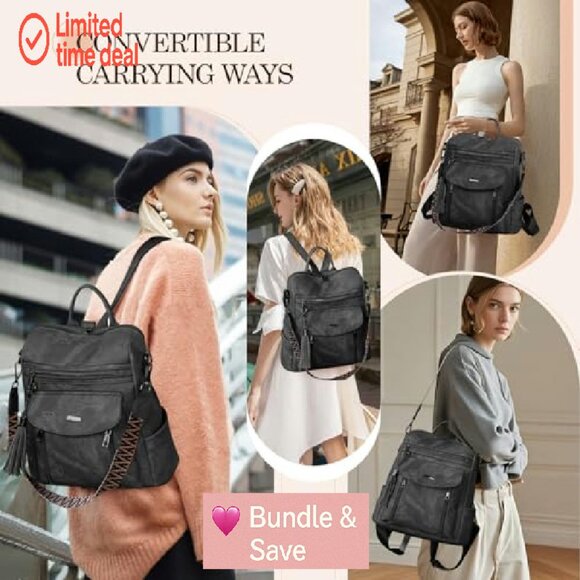 PU Leather Backpack Purse for Women, Convertible Shoulder Bag, Travel & Daily - Picture 6 of 8